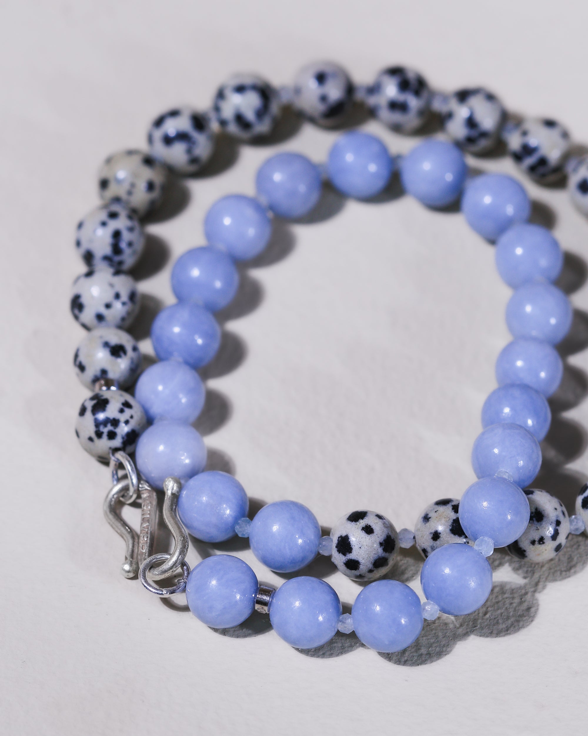 Theia Necklace | Dalmatinerjaspis, Angelit, Aquamarin