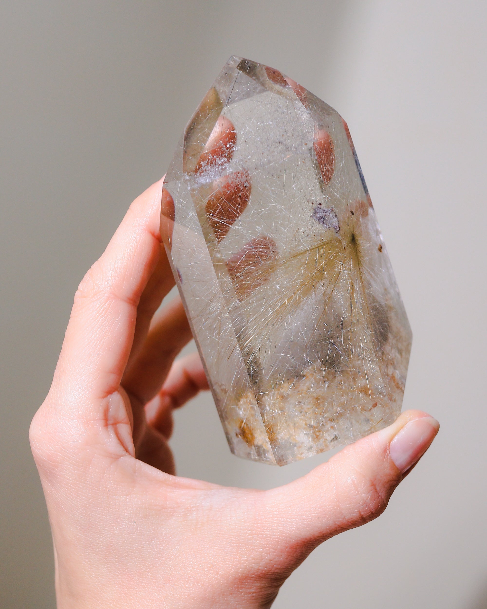 Rutilated Quartz Point with Phantom, Single Piece